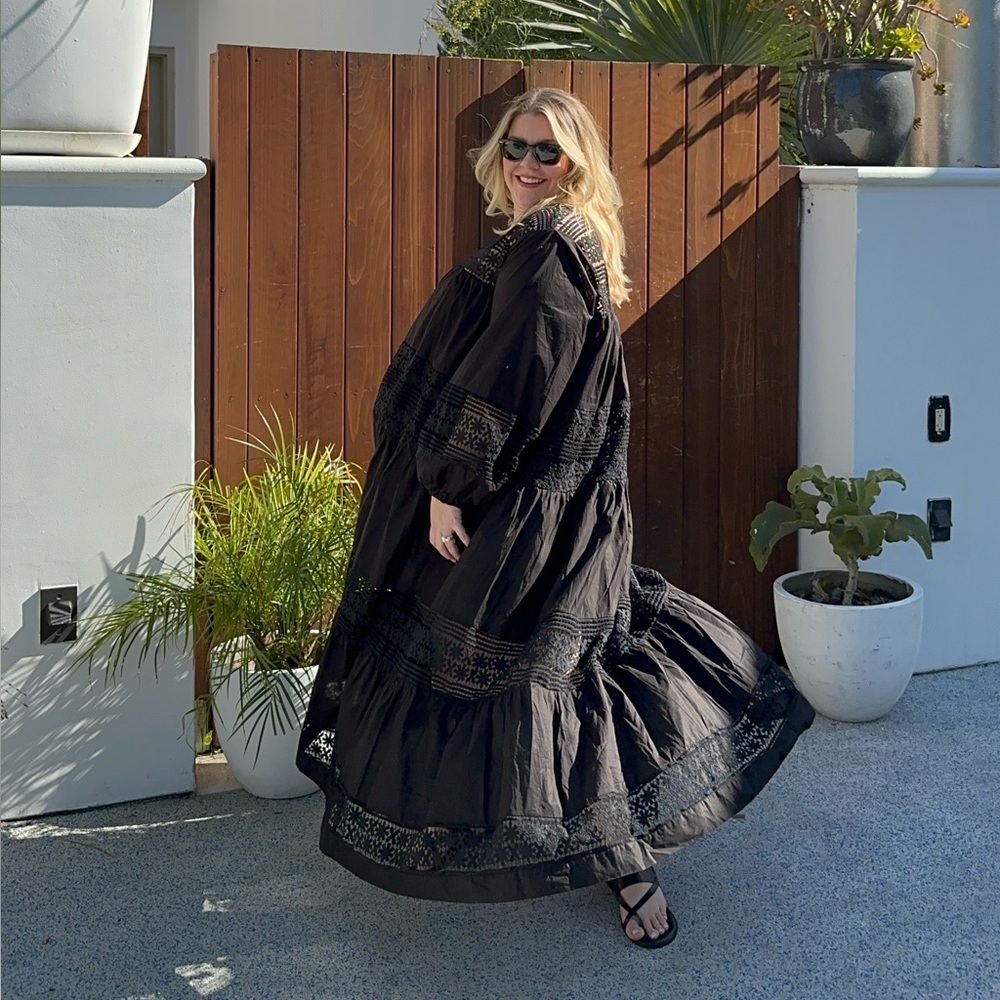 Bohemian Traders Black Long Sleeve Dress with eyelet and crochet details